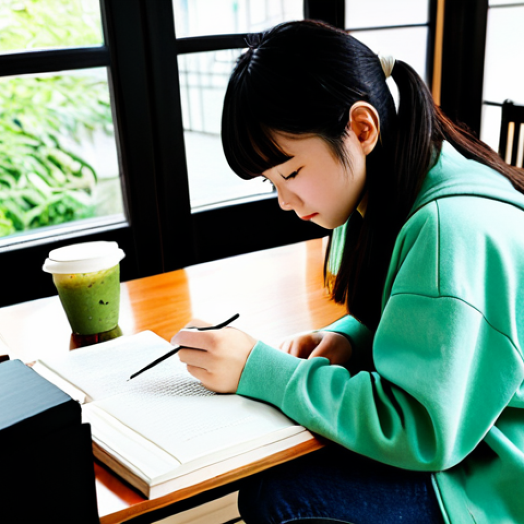 미술문화기획사 자격 시험 준비 스케줄 - Studying for the Exam**
* A focused student studying for the 美術文化企画会社資格試験 (art and cultural plann...