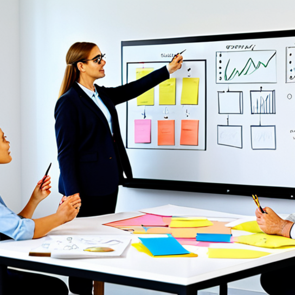 미술문화기획사의 팀워크 향상 방법 - A diverse team brainstorming creative ideas in a modern office. Whiteboard filled with sketches, sti...