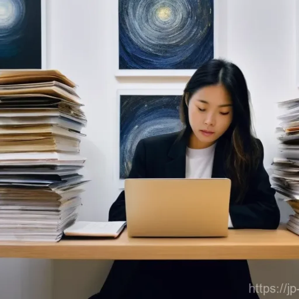 미술문화기획사의 직업적 위험 요소 - **Prompt 1: The Weight of Passion and Overwork**
"A young, determined East Asian female art cura...