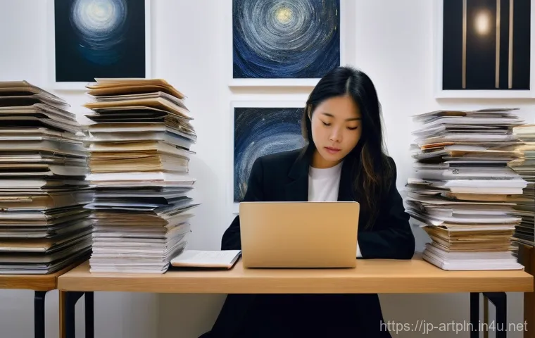 미술문화기획사의 직업적 위험 요소 - **Prompt 1: The Weight of Passion and Overwork**
    "A young, determined East Asian female art cura...