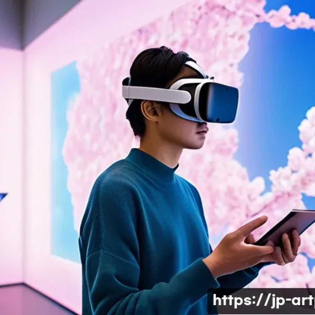 미술문화기획사의 경력 개발 로드맵 - **Prompt 1: Immersive Digital Art Experience**
A futuristic museum gallery filled with soft, amb...