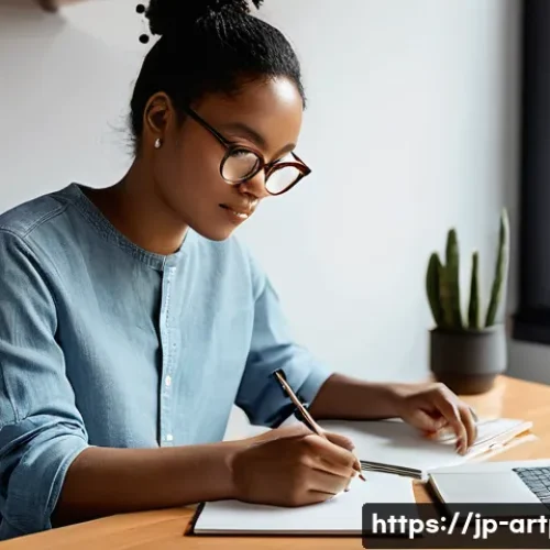 미술문화기획사의 국제 자격증 취득 방법 - **Left Panel (Study Focus):** The person is seated comfortably at a minimalist desk in a warm, well-...