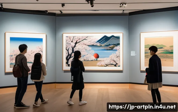 미술문화기획사로 이직하기 위한 준비 방법 - A modern Japanese art gallery interior during a cultural event, showcasing traditional Japanese artw...