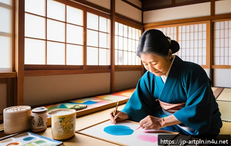미술문화기획사의 사회적 기여 사례 - A vibrant community art workshop scene in a small Japanese town, featuring diverse local residents f...
